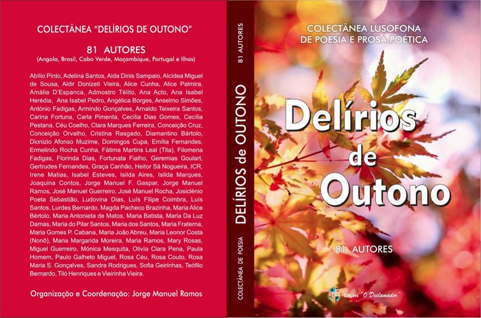 Capa e contra capa do livro 'Delírios de Outono - Colectânea lusófona de Poesia e Prosa Poética' de 81 autores