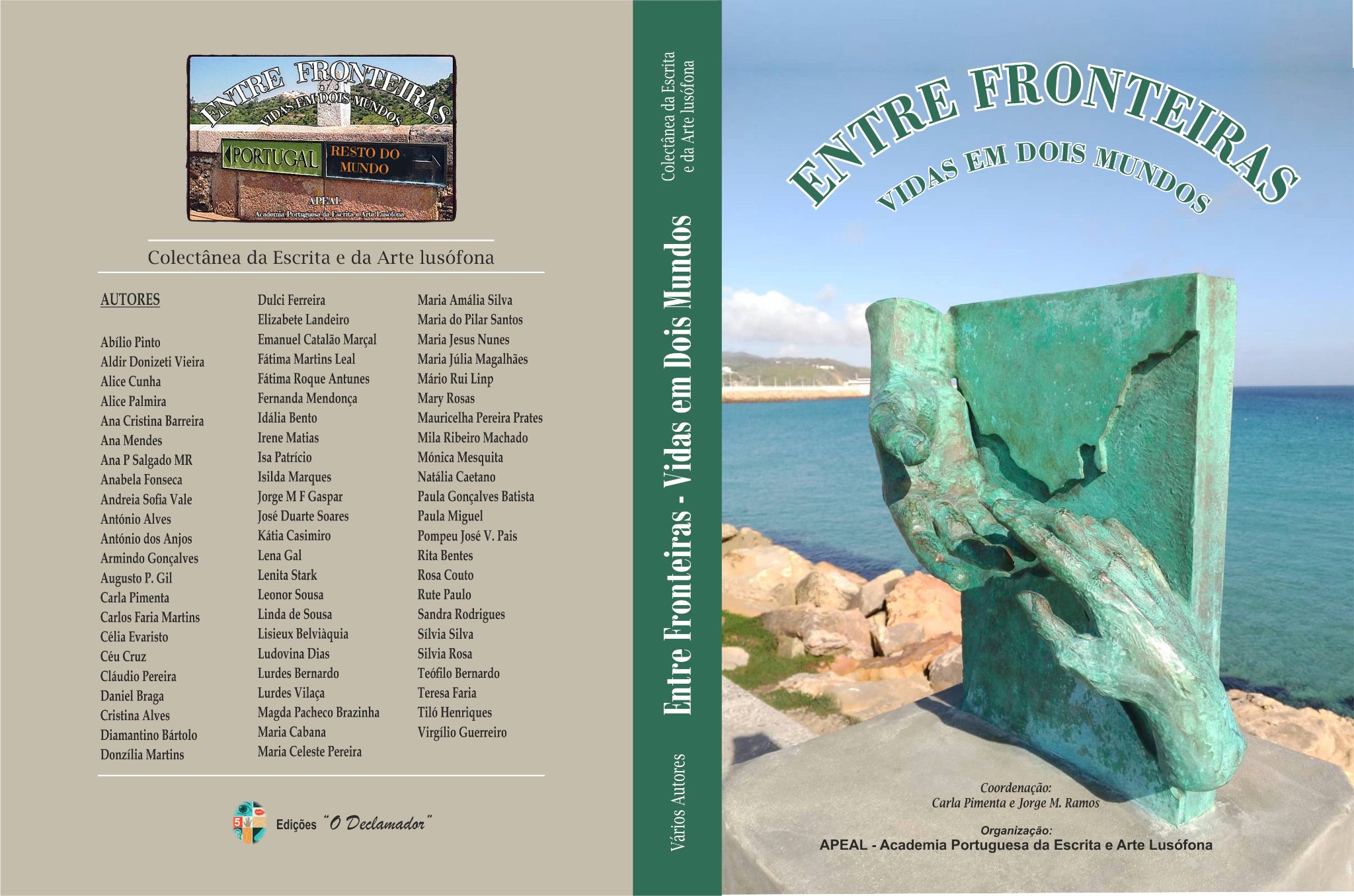 Capa e contra capa do livro 'Entre Fonteiras - Vidas em dois mundos', de 71 autores, das Edições 'O Declamador', Setembro de 2022