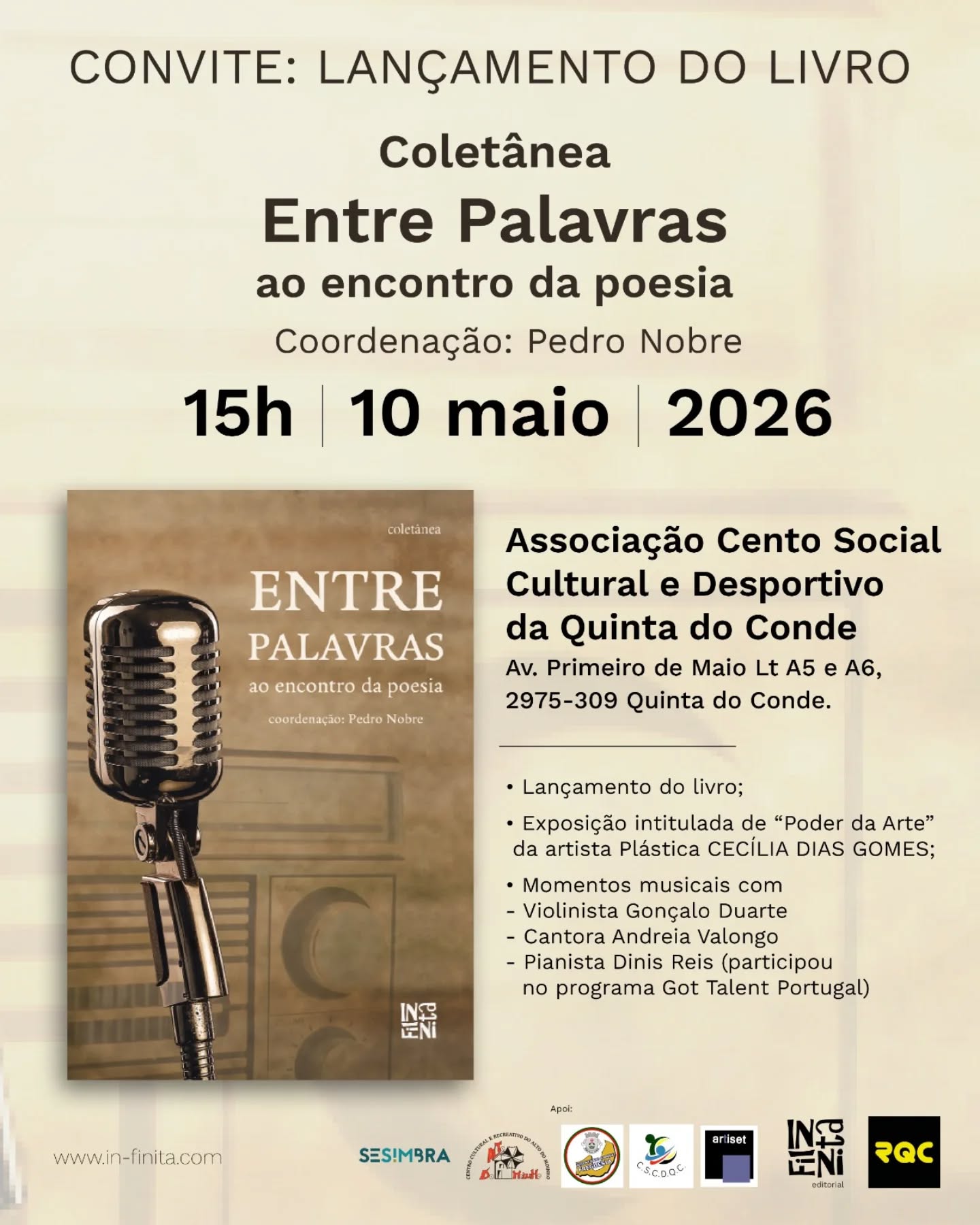 Capa do livro �Entre Palavras ao encontro da poesia�, de v�rios autores, da �In-Finita Editorial�, Maio de 2026